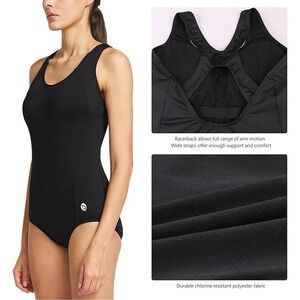 baleaf Black Racerback Athletic One Piece Modest Women's Swimsuit Sz XL (16-18)